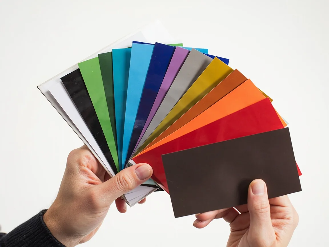 Designer reviewing wrap sample swatches